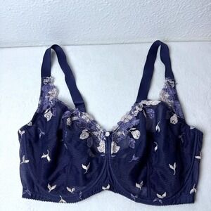 Fayreform Bra Blue 36G Mesh Leaf Embroidered Full Coverage Underwire f75-8027